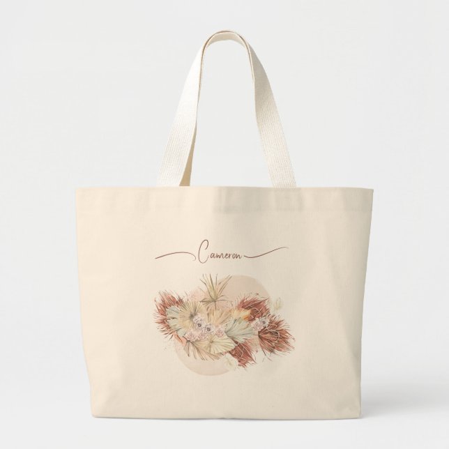 Bolso De Tela Gigante Flor de acuarela tropical seca Personalizada (Frente)