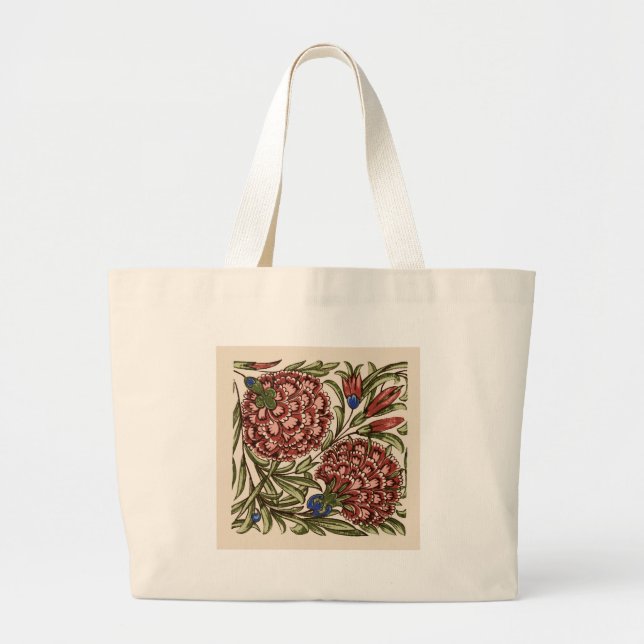 Bolso De Tela Gigante Flor de clavel Tile Antiguo Arte Rústico (Frente)