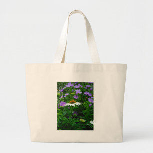Bolso De Tela Gigante Flor de cono blanco, flores moradas y polilla