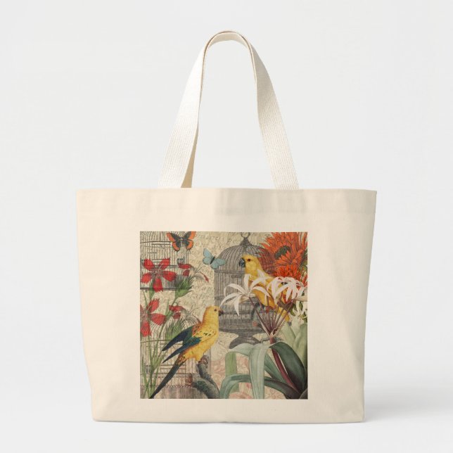 Bolso De Tela Gigante Flor de época tropical dorada de loro (Frente)