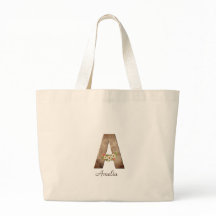 Flor de letra de madera monograma retiro Tote Bag