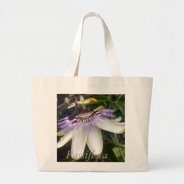 Bolso De Tela Gigante Flor de pasión blanca y malva (Frente)