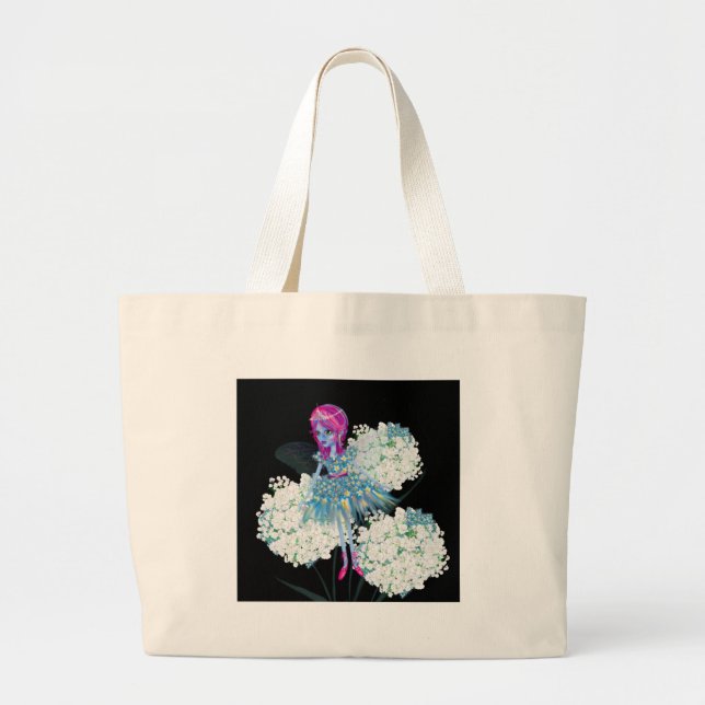 Bolso De Tela Gigante Flor Fairy Art de LeahG azul rosa negro blanco (Frente)