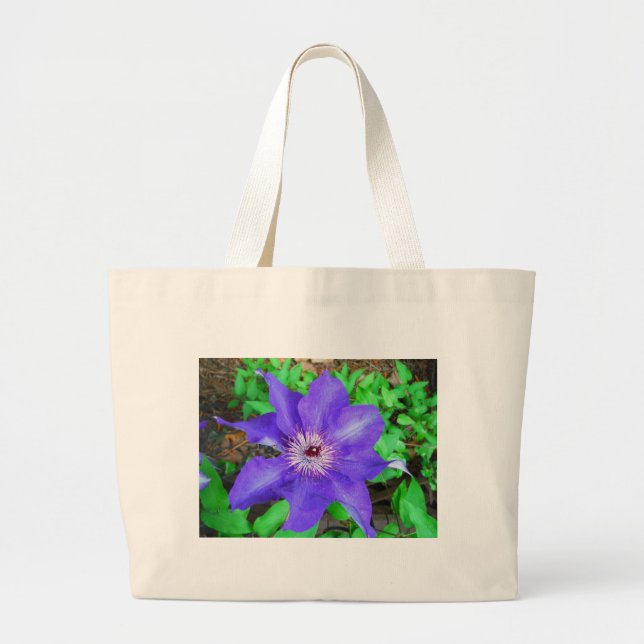 Bolso De Tela Gigante Flor morada de clematis (Frente)