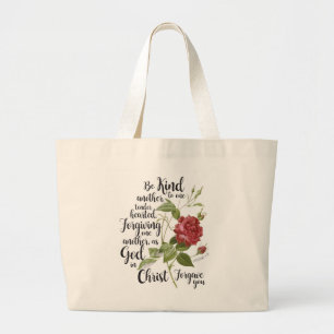 Bolso De Tela Gigante Flor Rosa vintage ilustrada con verso biblial