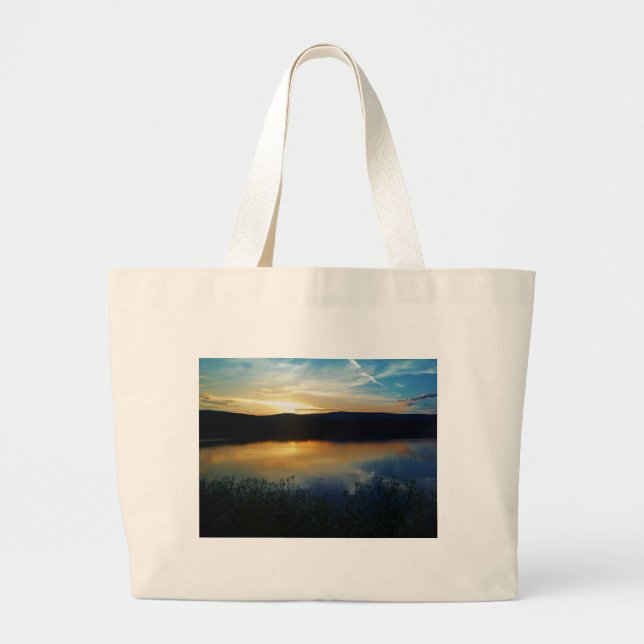 Bolso De Tela Gigante Flor silvestre, puesta de sol azul (Frente)