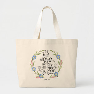 Bolso De Tela Gigante Floral Cristiano - Tote "El Señor Luchará"