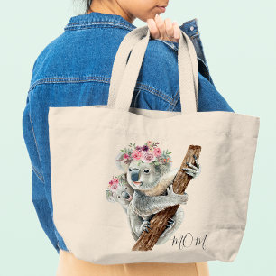 Bolso De Tela Gigante Floral de color de agua moderna suave Koala person