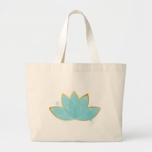 Bolso De Tela Gigante Floral Lotus acuarela Seafoam Blue & Faux Gold