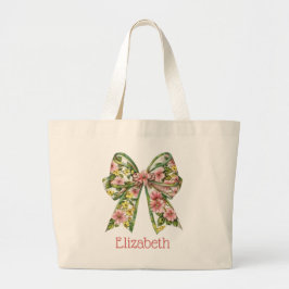 Bolso De Tela Gigante Floral Pink and Green Watercolor Bow Personalized