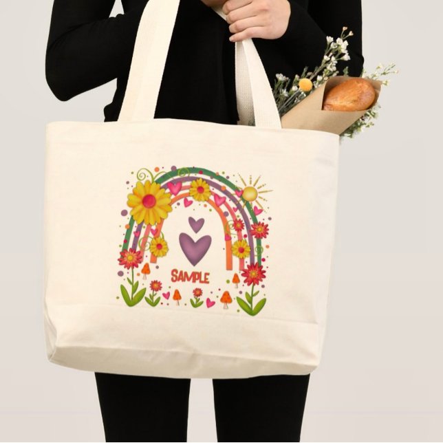 Bolso De Tela Gigante Flores de arcoiris divertidas Personalizables de i (Subido por el creador)