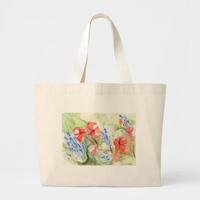 Bolso De Tela Gigante Flores de Balsam y Lobelia (Frente)