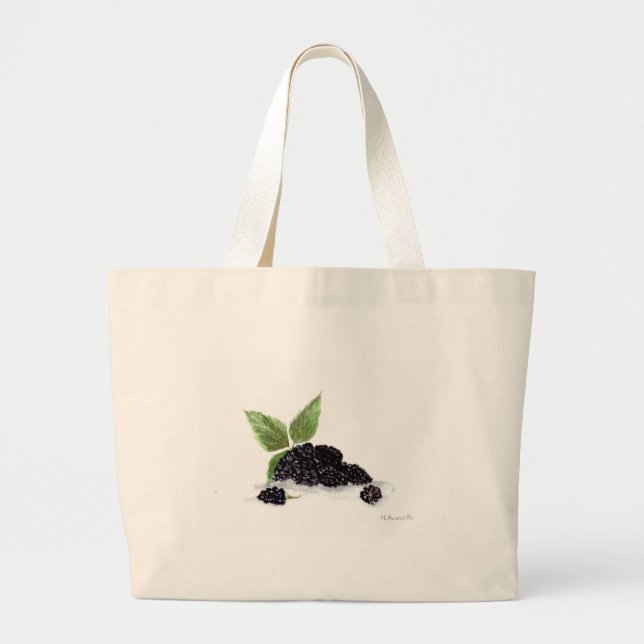 Bolso De Tela Gigante Flores de Blackberries pintura acuarela (Frente)