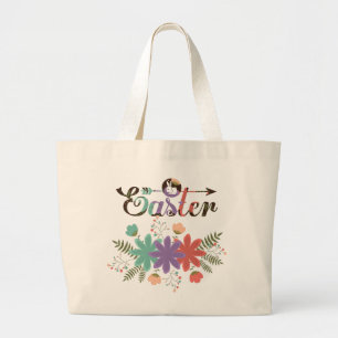 Bolso De Tela Gigante Flores De Colorido Y Fern Con Conejo