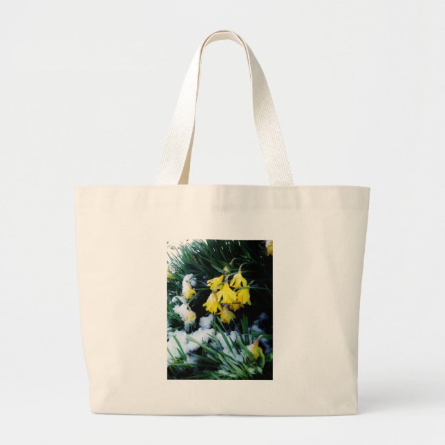 Bolso De Tela Gigante Flores de los Daffodils amarillos en la nieve (Frente)