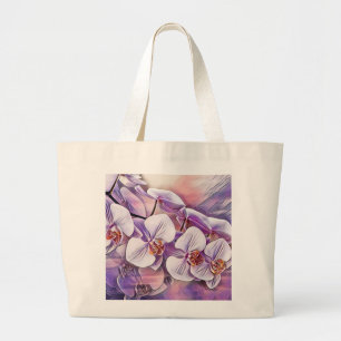 Bolso De Tela Gigante Flores de orquídea rosa morado lindo dibujando