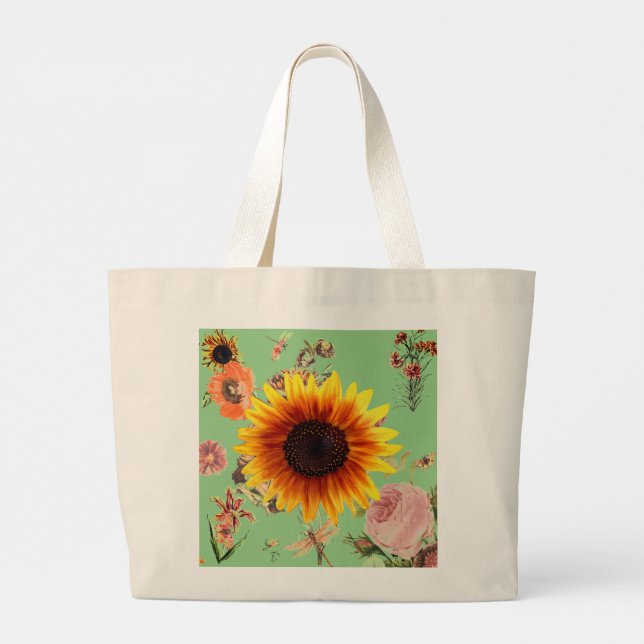 BOLSO DE TELA GIGANTE FLORES DE VINTAJE DE TOTE INICIAL PERSONALIZADO DE (Reverso)