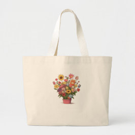 Bolso De Tela Gigante Flores, ramo, maceta