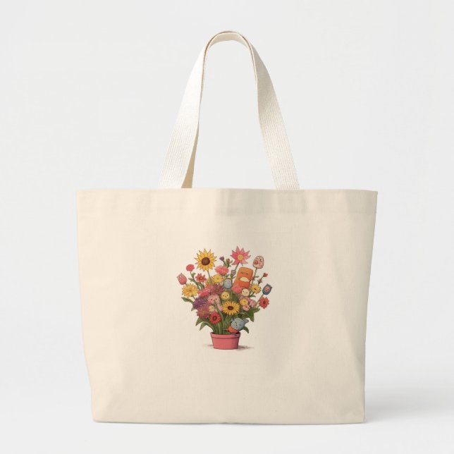 Bolso De Tela Gigante Flores, ramo, maceta (Frente)
