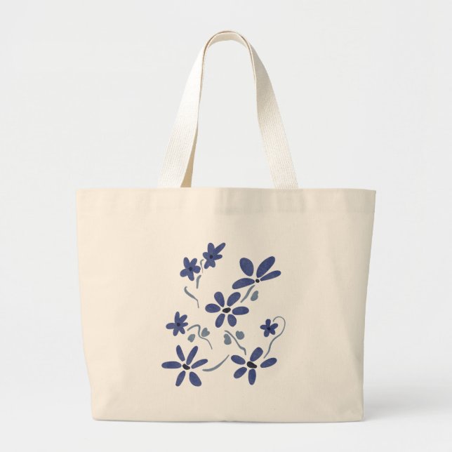 Bolso De Tela Gigante Flores románticas azules (Frente)