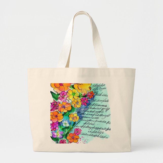Bolso De Tela Gigante Flores y letras (Frente)