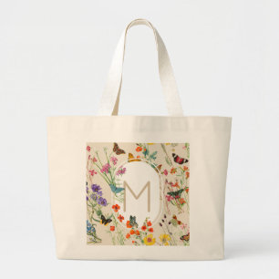 Bolso De Tela Gigante Flores y mariposas acuáticas Jardín floral