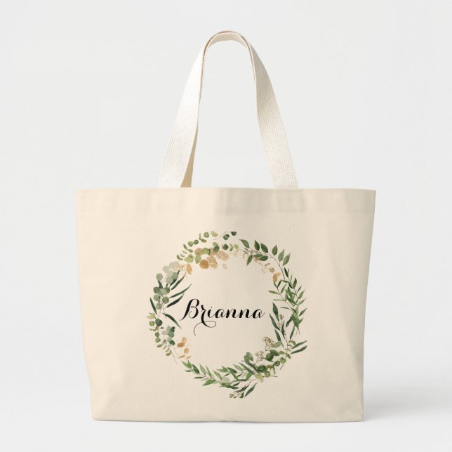 Bolso De Tela Gigante Foliage Tropical Gold Green Bridesmaid (Frente)
