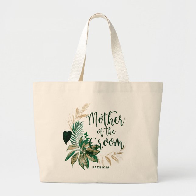 Bolso De Tela Gigante Foliage tropical Vegetación Verde Madre del Groom (Frente)
