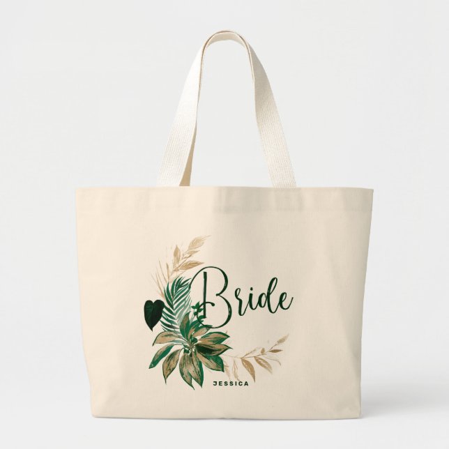 Bolso De Tela Gigante Foliage tropical Wreath Greeneration Gold Bride (Frente)