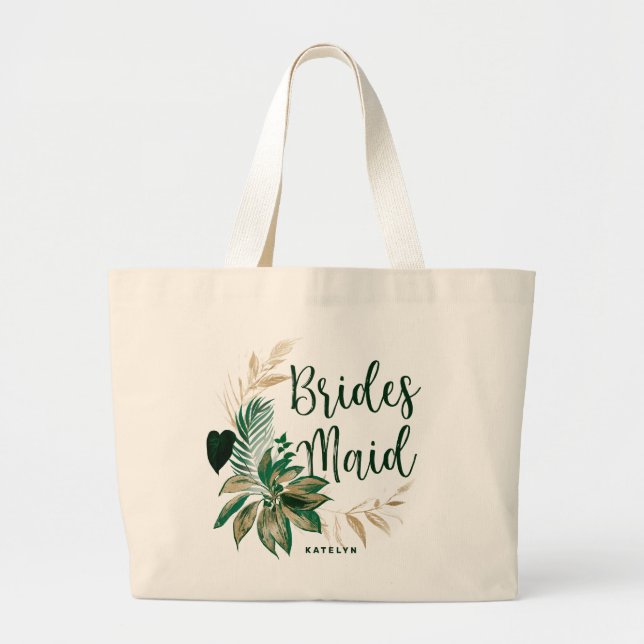 Bolso De Tela Gigante Foliage tropical Wreath Greeneration & Gold Brides (Frente)