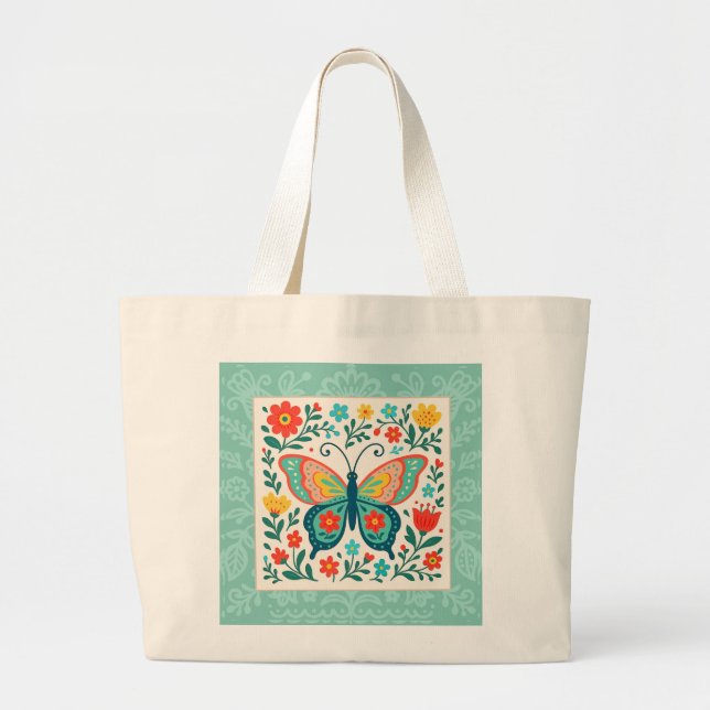 Bolso De Tela Gigante Folk Art Butterfly Tote Bag (Frente)
