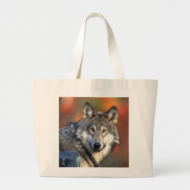Bolso De Tela Gigante Foto de la cara del lobo (Frente)