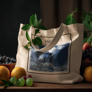 Bolso De Tela Gigante Foto de monograma Cielo azul claro nublado con Sun