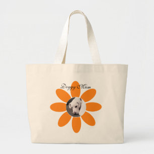 Bolso De Tela Gigante Foto de perro lindo en hermosa flor Naranja