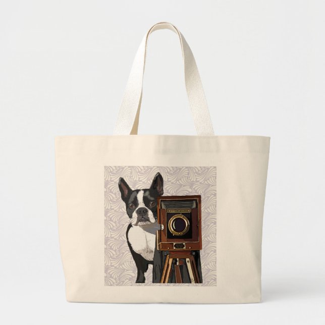 Bolso De Tela Gigante Fotógrafo de Boston Terrier 2 (Frente)