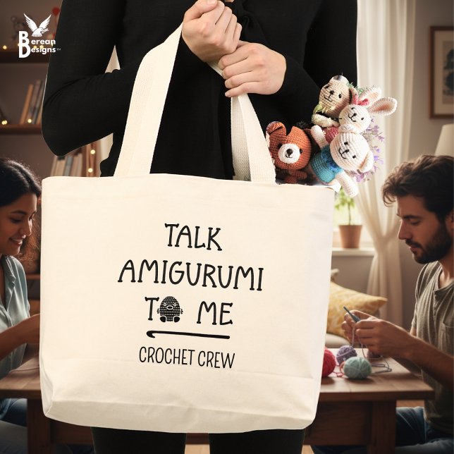 Bolso De Tela Gigante Fun Custom TALK AMIGURUMI TO ME Crochet Crew (Fun TALK AMIGURUMI TO ME Crochet Tote Bag with customizable text. Ideal gift for your Crochet Crew.)