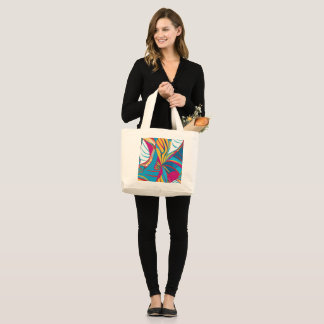 Bolso De Tela Gigante Fusión abstracta de batik tropical vibrante de hoj
