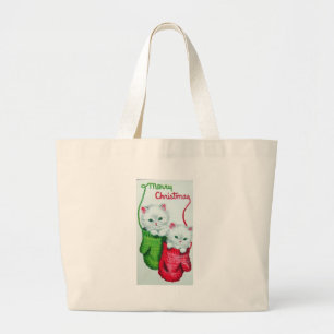 Bolso De Tela Gigante Gatitos en Mittens Feliz Navidad