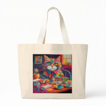 Gato abstracto moderno que disfruta del Tote Jumbo