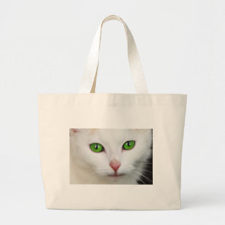 Bolso De Tela Gigante Gato blanco con ojos verde esmeralda