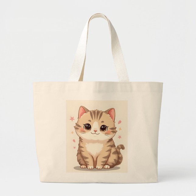Bolso De Tela Gigante Gato brillante: Kawaii dulce arte gatito para cual (Frente)