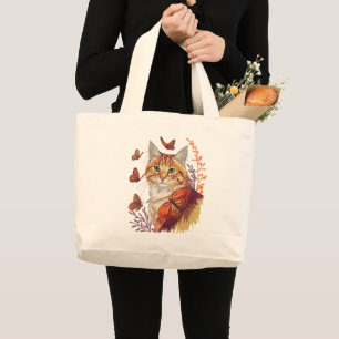 Bolso De Tela Gigante Gato con mariposas monarcas