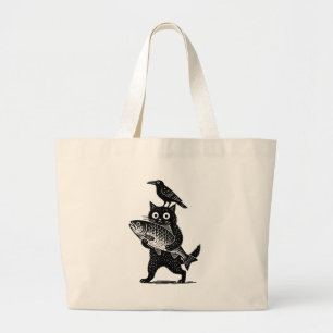 Bolso De Tela Gigante Gato, Cuervo y Captura