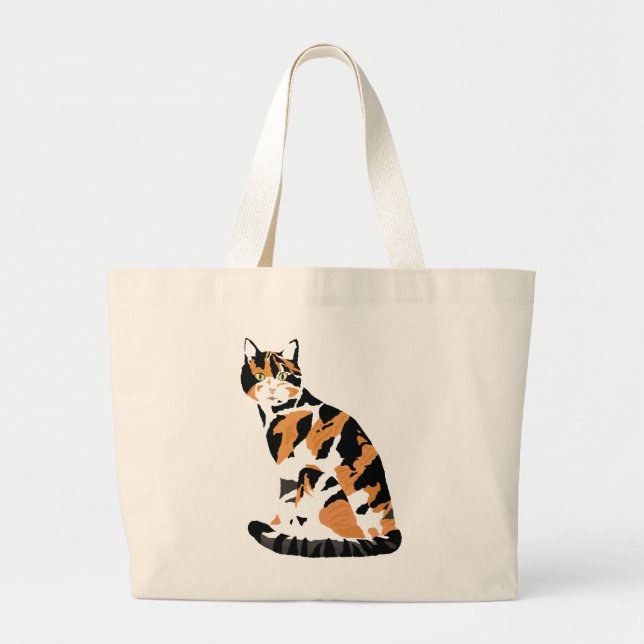 Bolso De Tela Gigante Gato de Calico sentado (Frente)