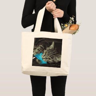 Bolso De Tela Gigante Gato de Tabby con pluma de Shirley Taylor
