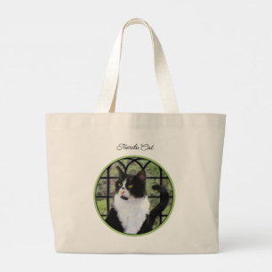 Bolso De Tela Gigante Gato de Tuxedo en la pintura de la ventana Cuto ar