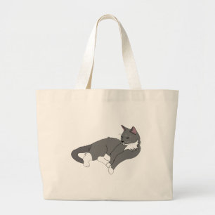 Bolso De Tela Gigante Gato de Tuxedo Gris y Blanco