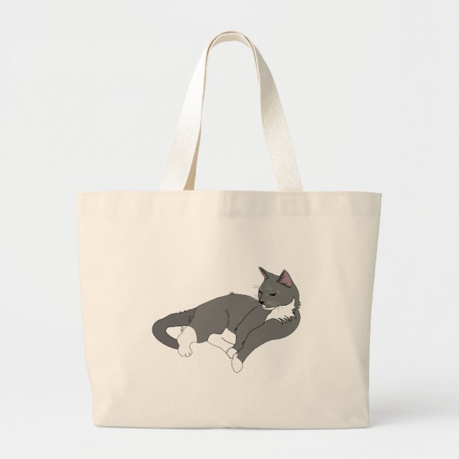 Bolso De Tela Gigante Gato de Tuxedo Gris y Blanco (Frente)