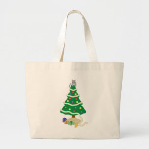 Bolso De Tela Gigante Gato gatito de gatito gatito en el árbol de Navida