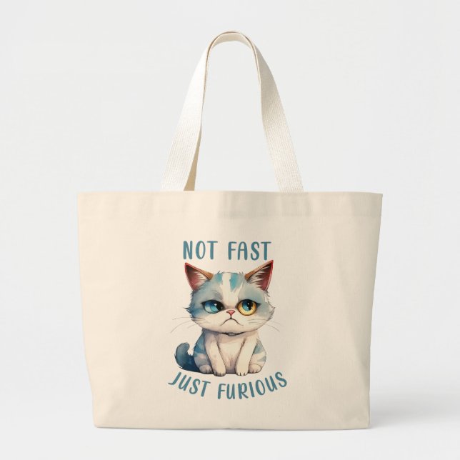 Bolso De Tela Gigante Gato Gruñón - No Rápido, Solo Furioso (Frente)